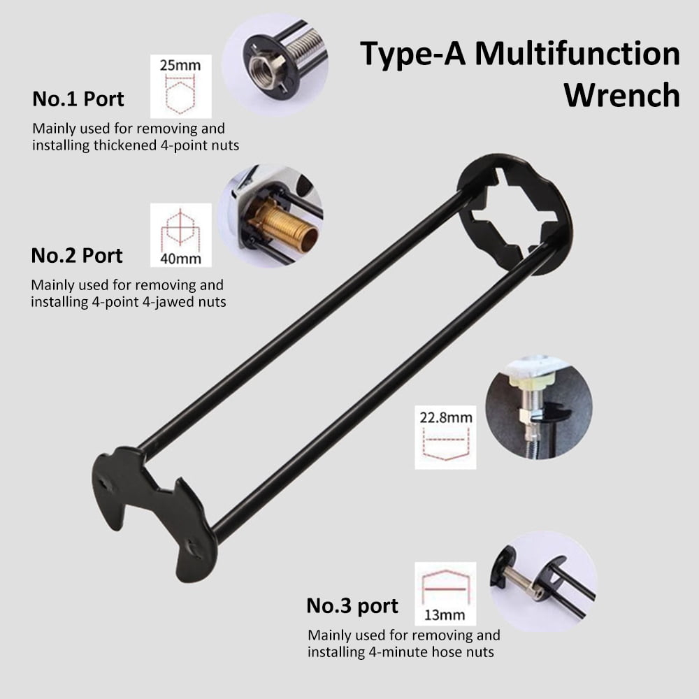 2pcs Basin Wrench Multifunctional Sink Wrench 7 Sizes Faucet Tool Four-jaw Hex Spanner Universal Plumbers Tool for Tight Spaces Kitchen Bathroom Home