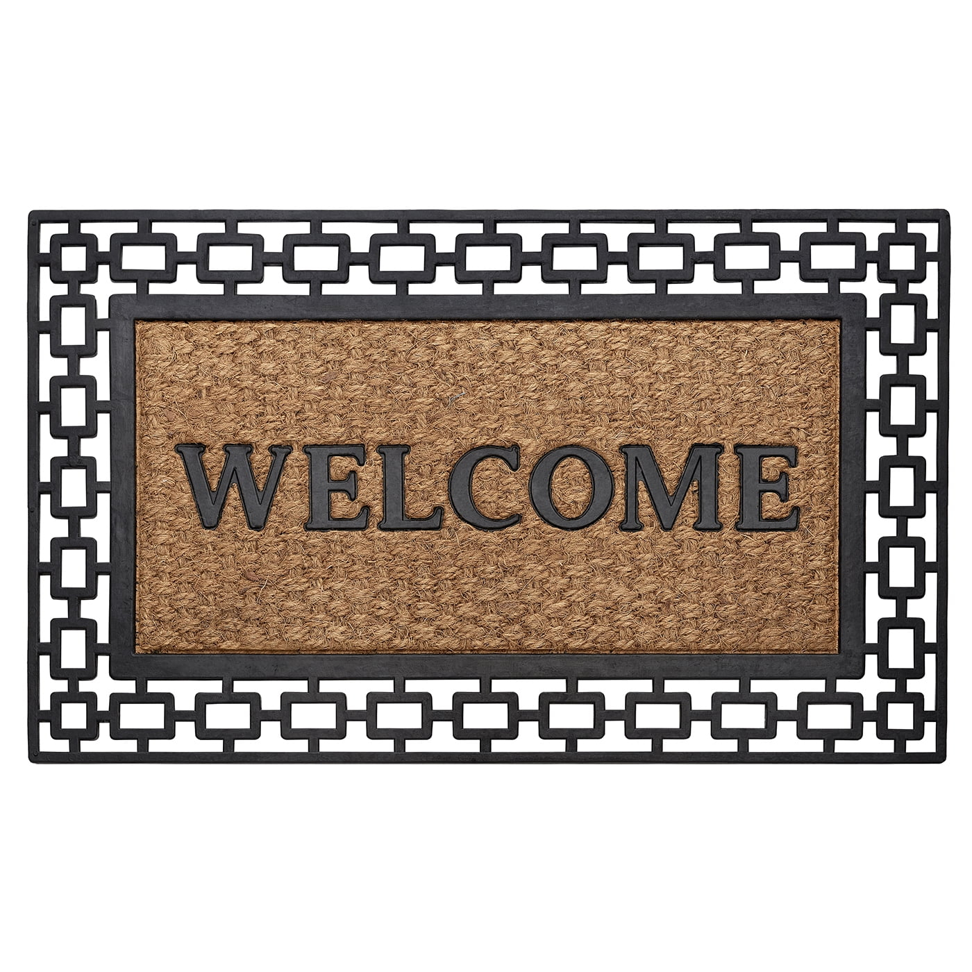 Wrought Iron Rubber Door Mat, 18" L x 30" W, Rectangle, Art Deco