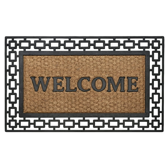 Wrought Iron Rubber Door Mat, 18" L x 30" W, Rectangle, Art Deco