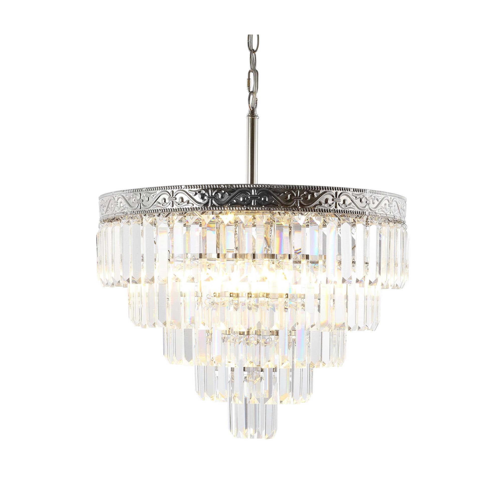 JONATHAN Y JYL9007A Wyatt 20" 4-Light Crystal LED Chandelier, Contemporary, Classic, Traditional for living room, dinning room, bedroom, office Bulb Included, Polished Nickel/ Clear