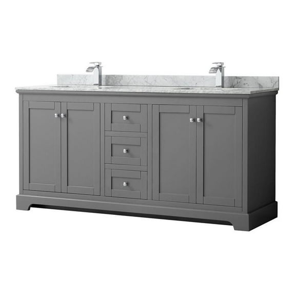 Wyndham Collection Avery 72" Square-Sinks Wood Double Bathroom Vanity in Gray