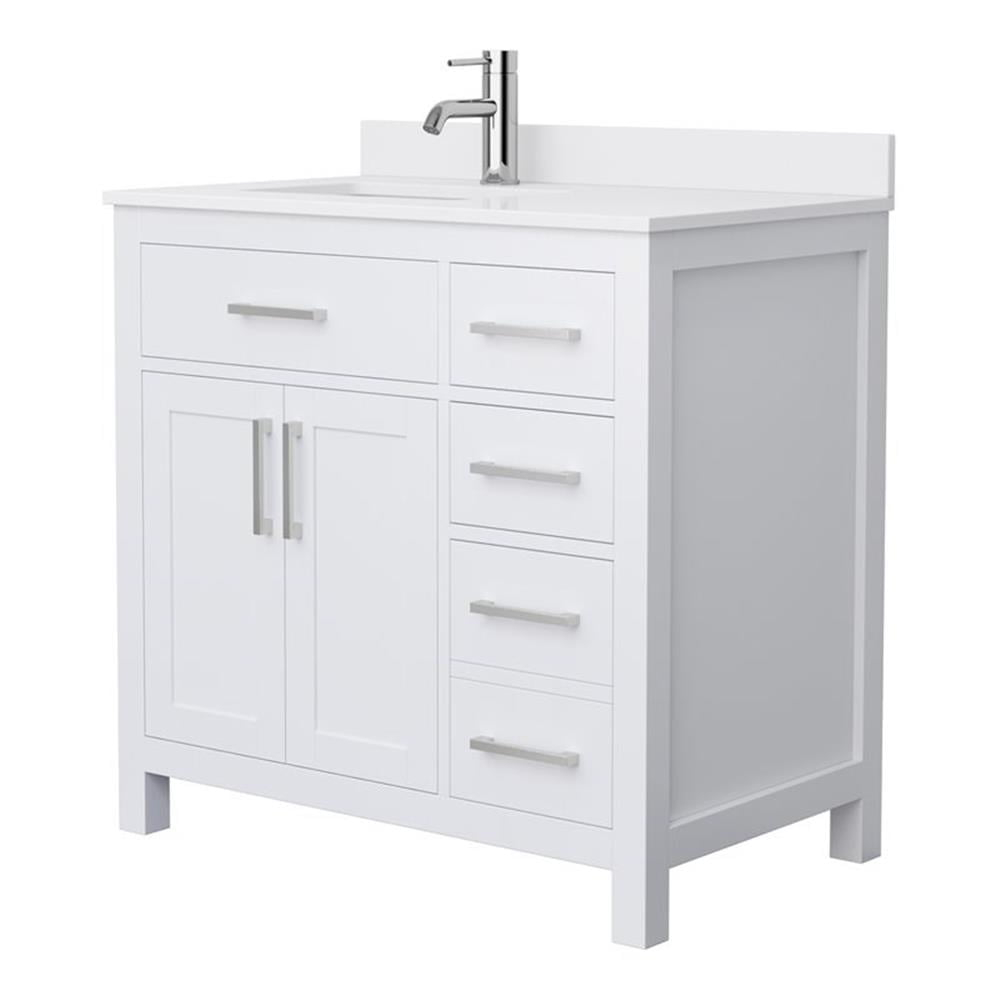 Wyndham Collection Beckett 36" Wood Single Bathroom Vanity in Nickel/White