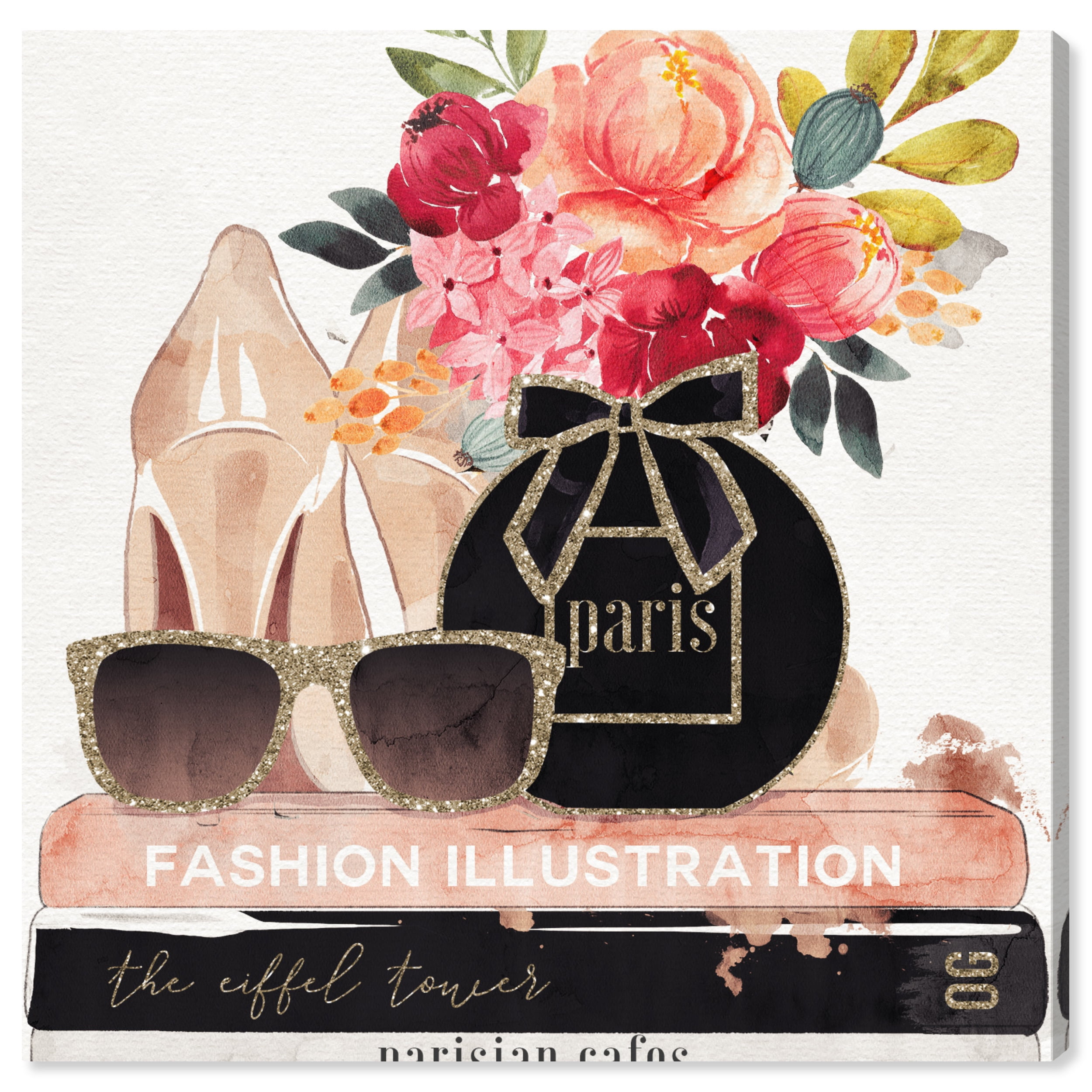 Wynwood Studio Canvas Glamorous Perfume Stack Fashion and Glam Perfumes Wall Art Canvas Print Gold Metallic Gold 12x12