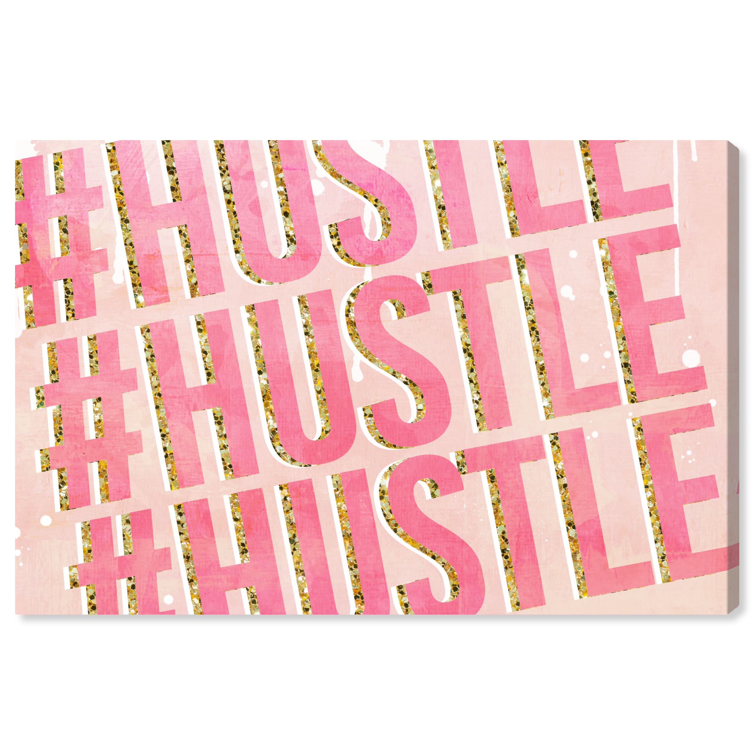 Wynwood Studio Canvas Hustle On Repeat Typography and Quotes Quotes and Sayings Wall Art Canvas Print Pink Metallic Gold 24x16