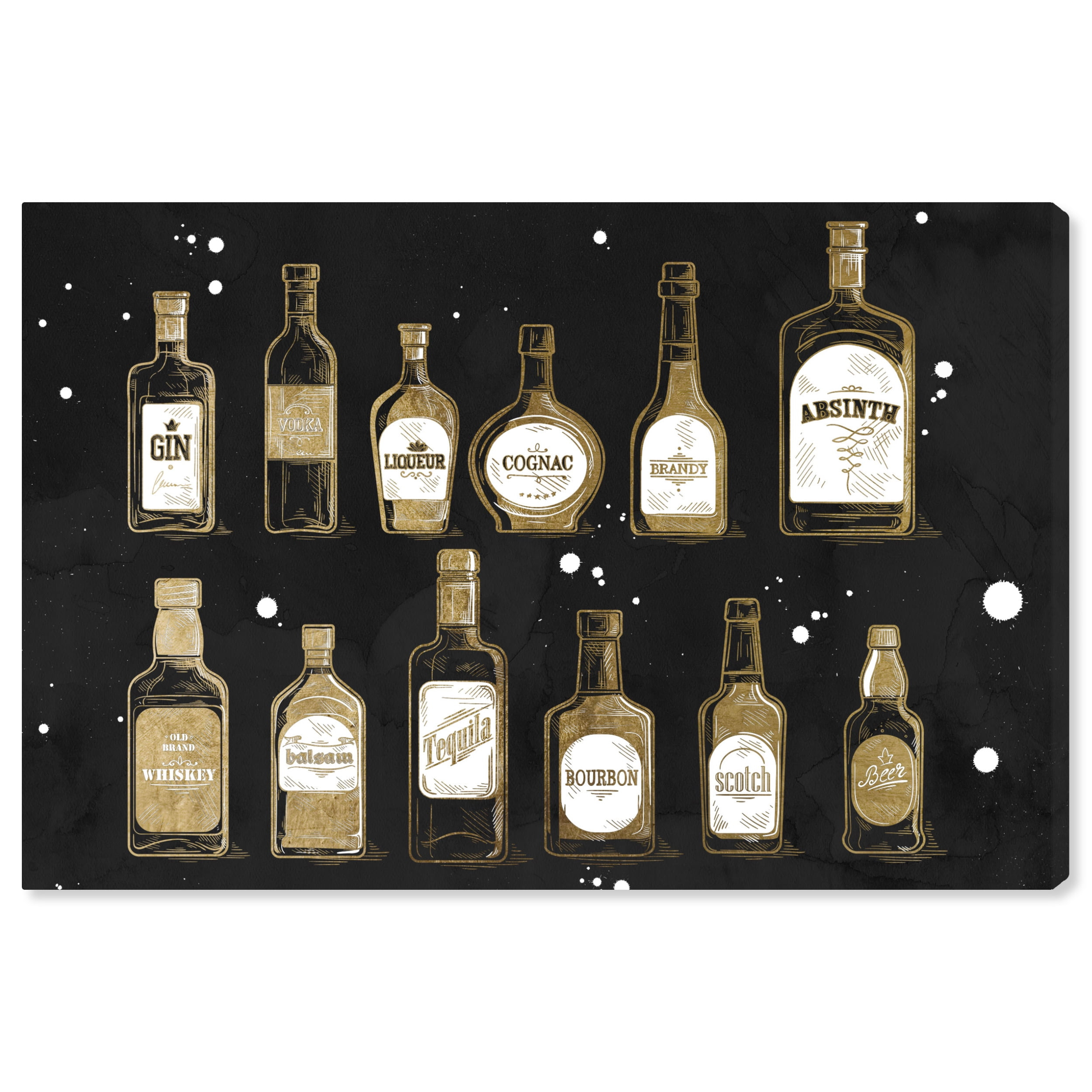 Wynwood Studio Canvas Liquor Collection Drinks and Spirits Liquor Wall Art Canvas Print Black Metallic Gold 24x16