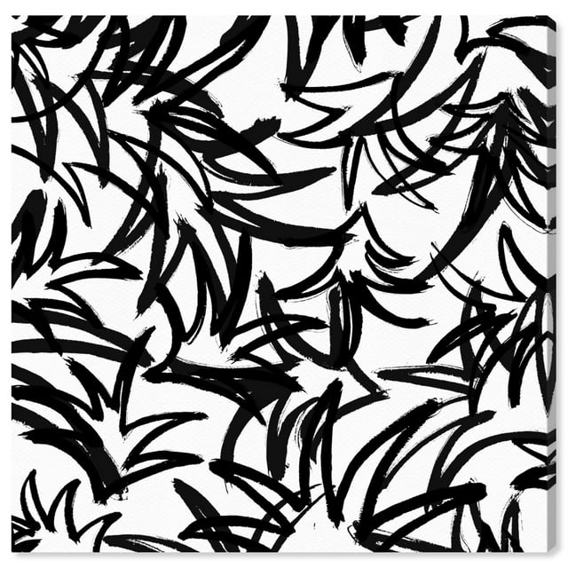 Wynwood Studio Canvas Pinapple Leaf Pattern Floral and Botanical Botanicals Wall Art Canvas Print Black 30x30