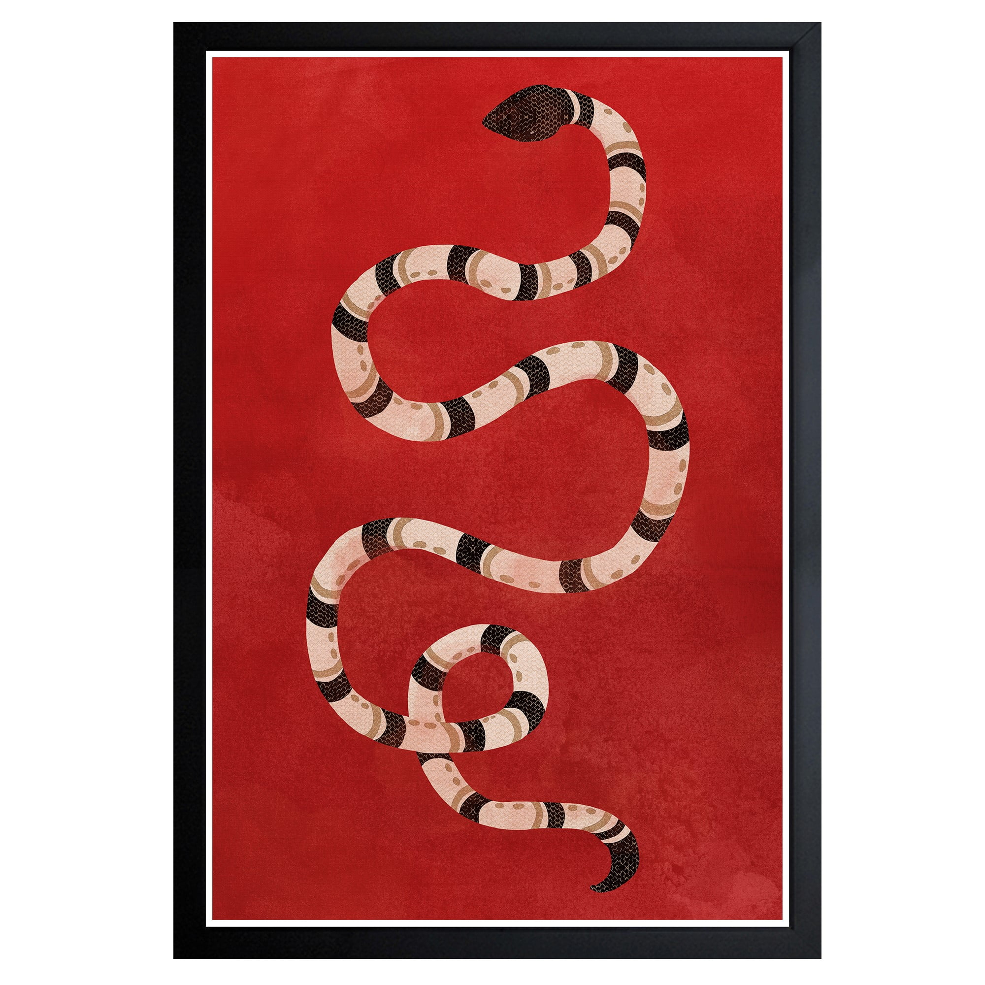 Wynwood Studio 'Crimson Snake' Animals Framed Wall Art Print - Red, Black
