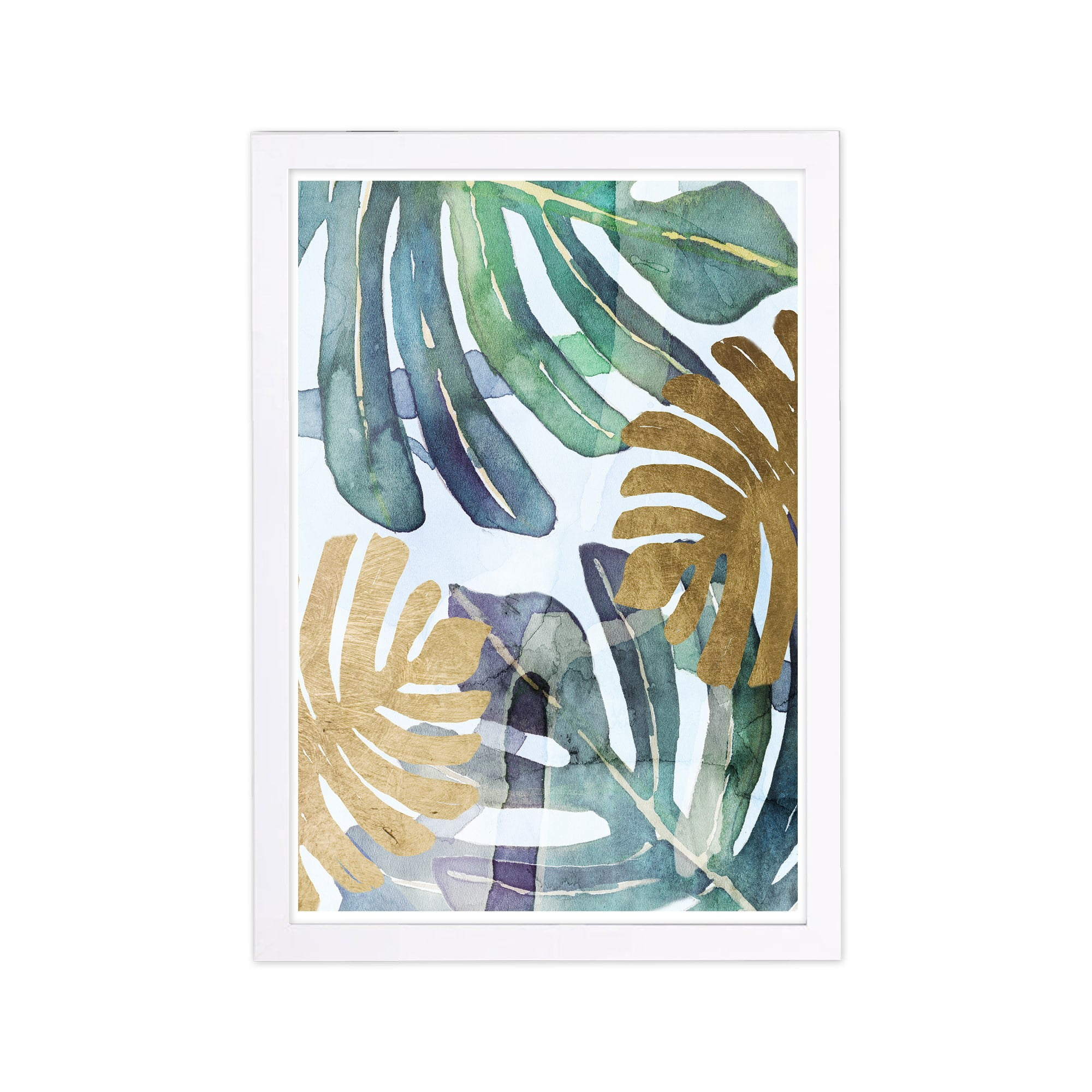 Wynwood Studio Floral and Botanical Framed Wall Art Prints 'Gold Ferns' Botanicals Home Décor - Green, Gold, 13" x 19"