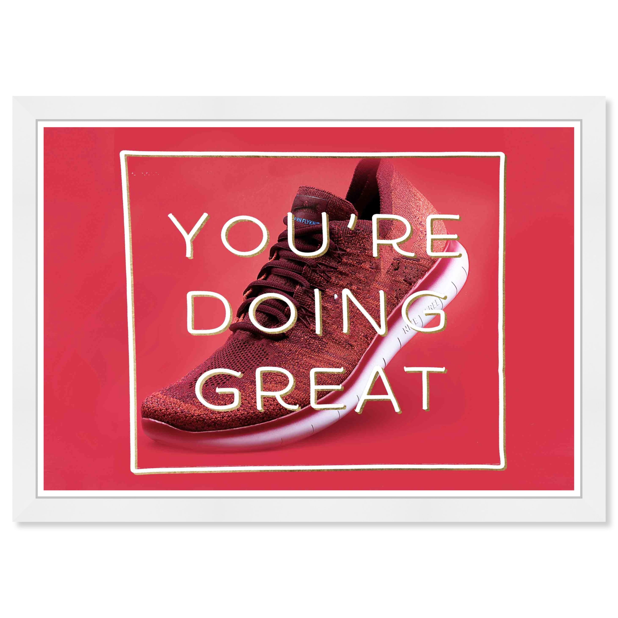 Wynwood Studio Prints Doing Great Sneaker Typography and Quotes Motivational Quotes and Sayings Wall Art Canvas Print Red 19x13