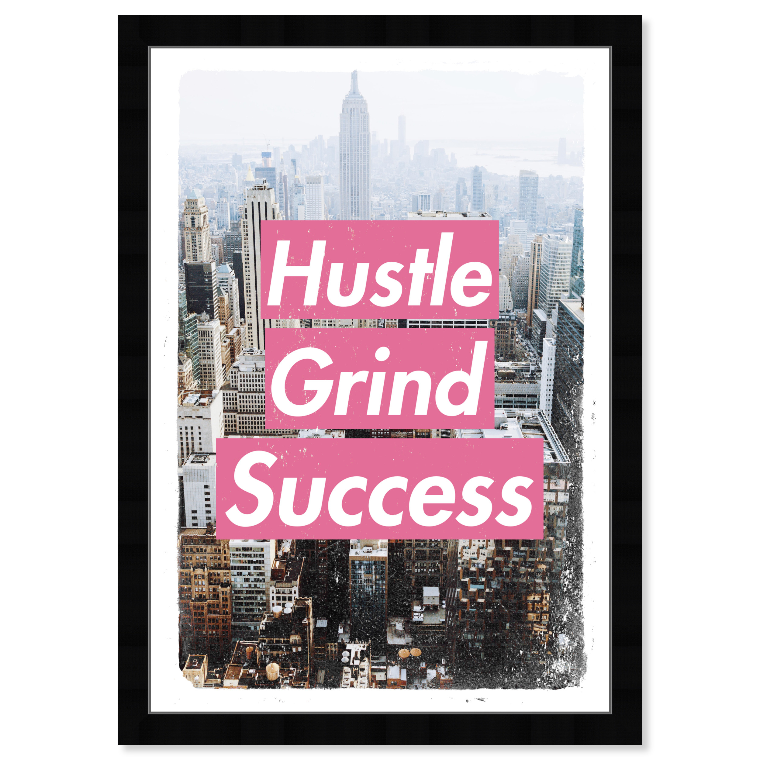 Wynwood Studio Prints Hustle City Pink Typography and Quotes Quotes and Sayings Wall Art Canvas Print Pink Rose Pink 13x19