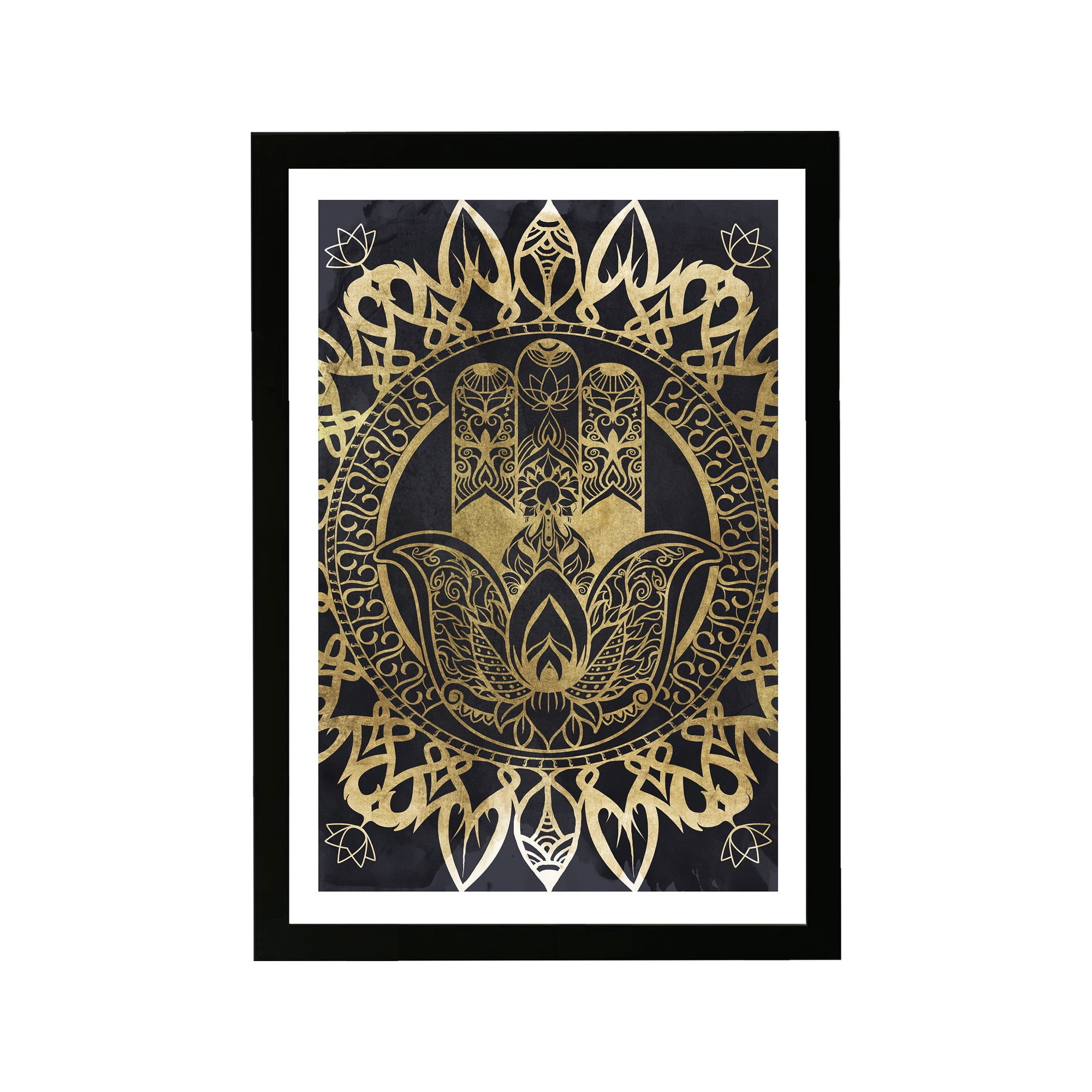 Wynwood Studio Symbols and Objects Framed Wall Art Prints 'Tranquility Mandala' Mystic Symbols Home Decor - Gold, Black, 13" x 19"