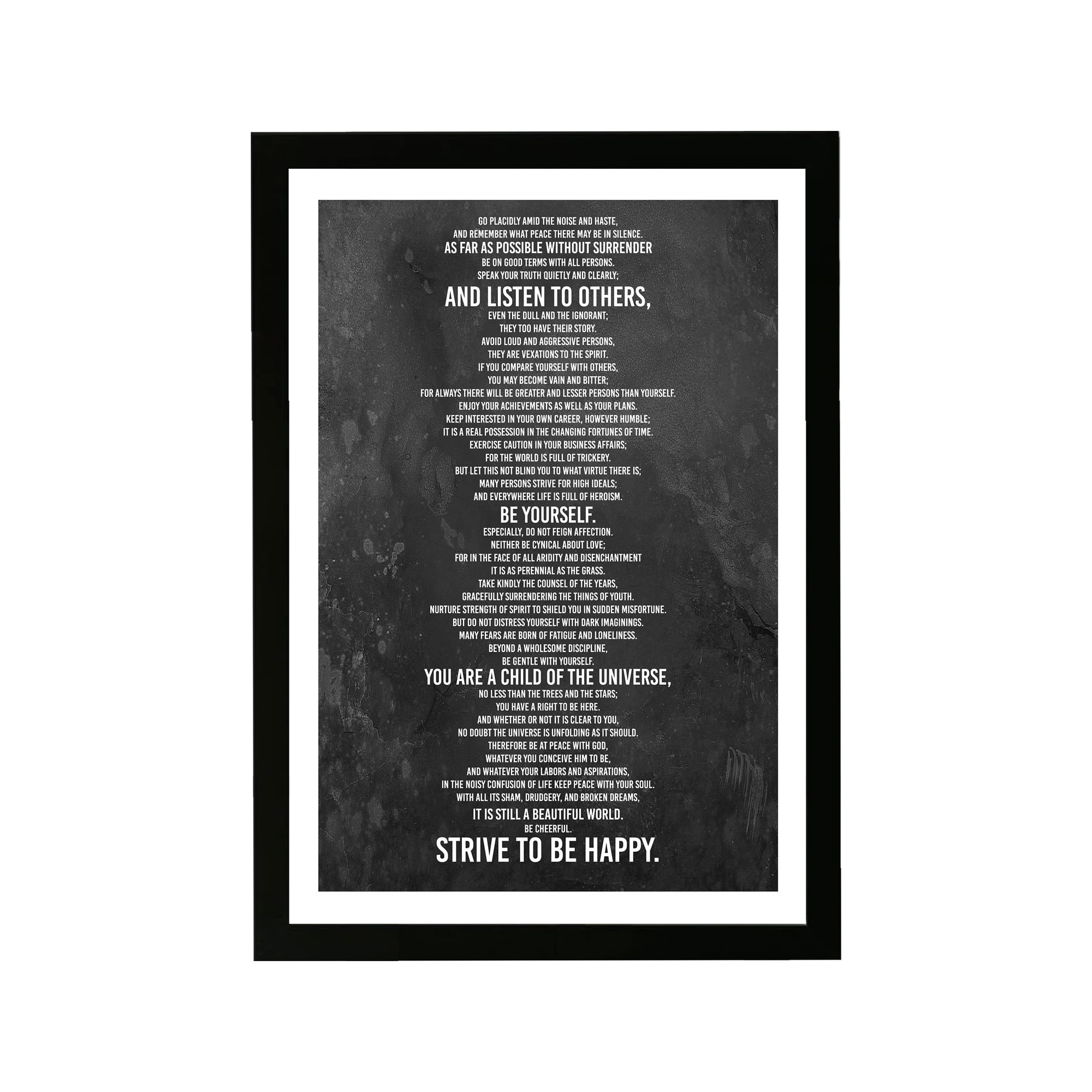 Wynwood Studio Typography and Quotes Framed Wall Art Prints 'Desiderata Print' Inspirational Quotes and Sayings - Black, White, 13" x 19"