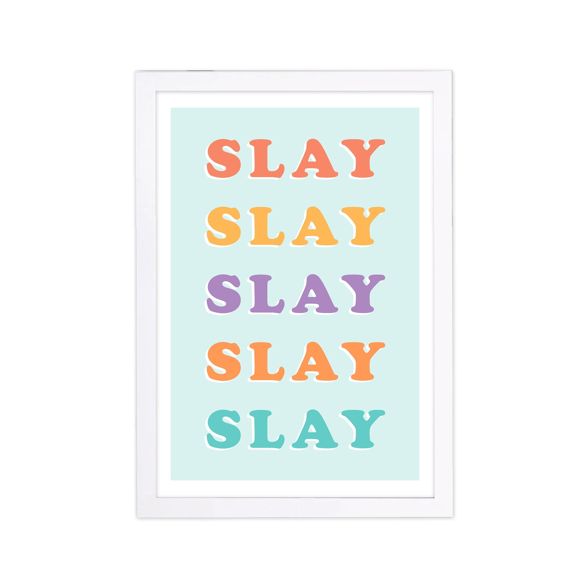 Wynwood Studio Typography and Quotes Framed Wall Art Prints 'Slay Technicolor' Quotes and Sayings Home Décor - Blue, Purple, 13" x 19"