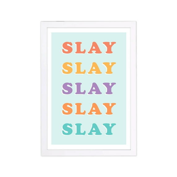 Wynwood Studio Typography and Quotes Framed Wall Art Prints 'Slay Technicolor' Quotes and Sayings Home Décor - Blue, Purple, 13" x 19"