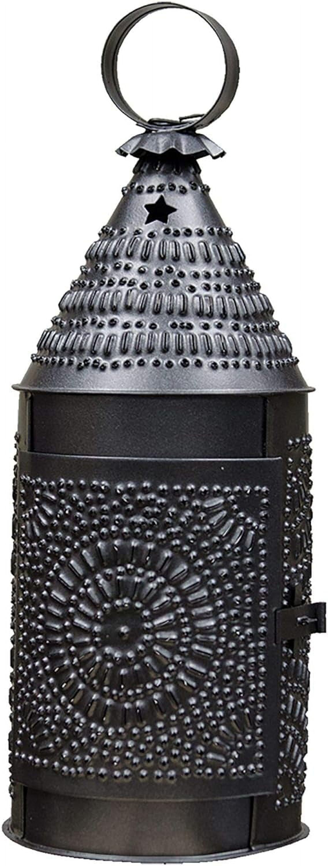 X 5" Smokey Black Tin Baker's Lantern With Ornate Punched Design