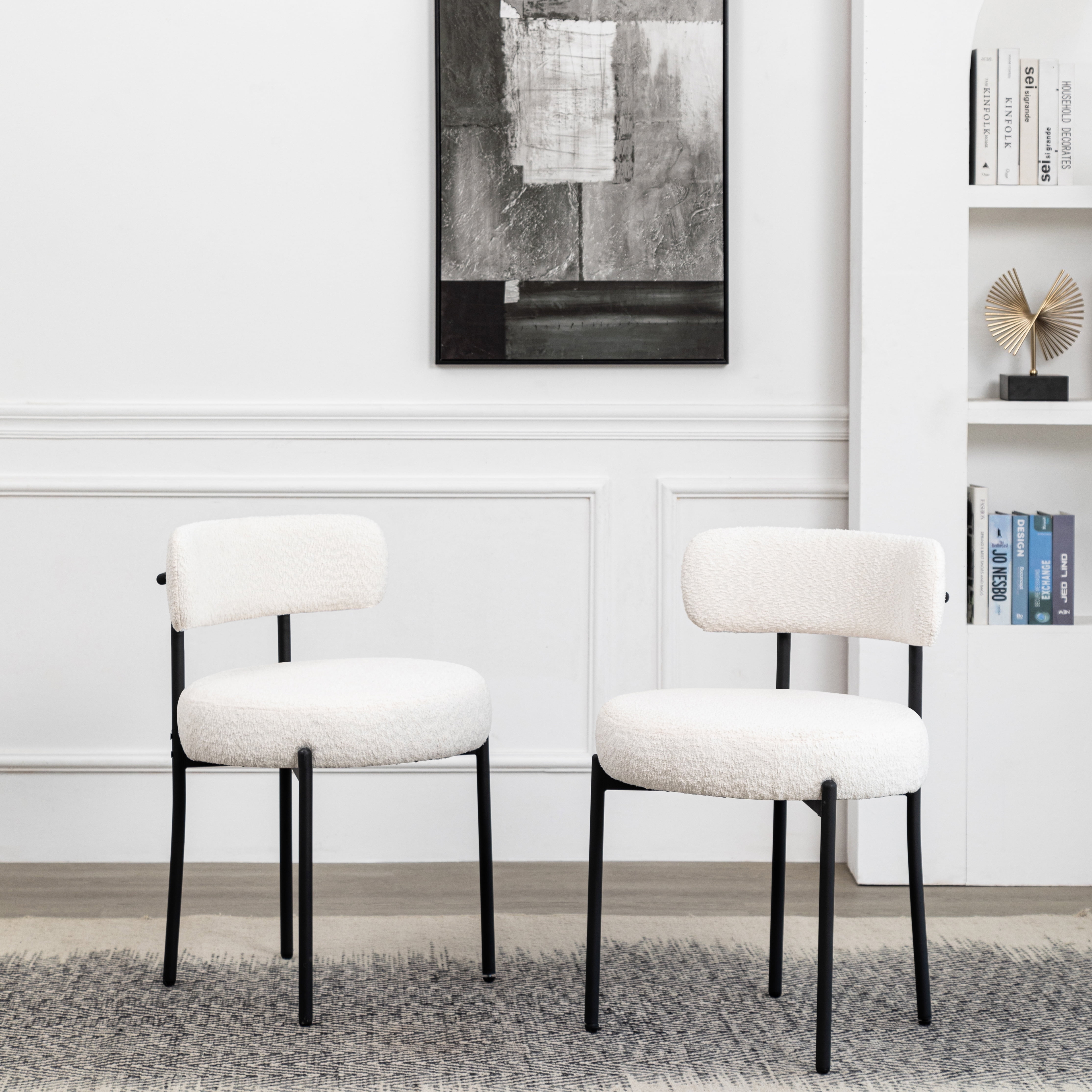 XINMICS White Dining Chairs Boucle Dining Room Chair Set of 2