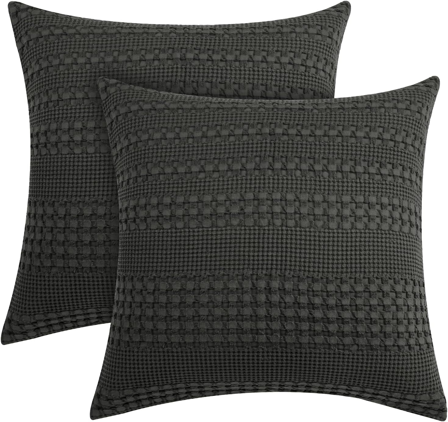 XXZH 100% Cotton Waffle Weave Euro Sham Covers, 2 Pack 26" x 26" Pillow Covers for Elegant Home Decorative, No Insert, Decorative Euro Throw Pillow Covers for Bed Couch Sofa, Oatmeal