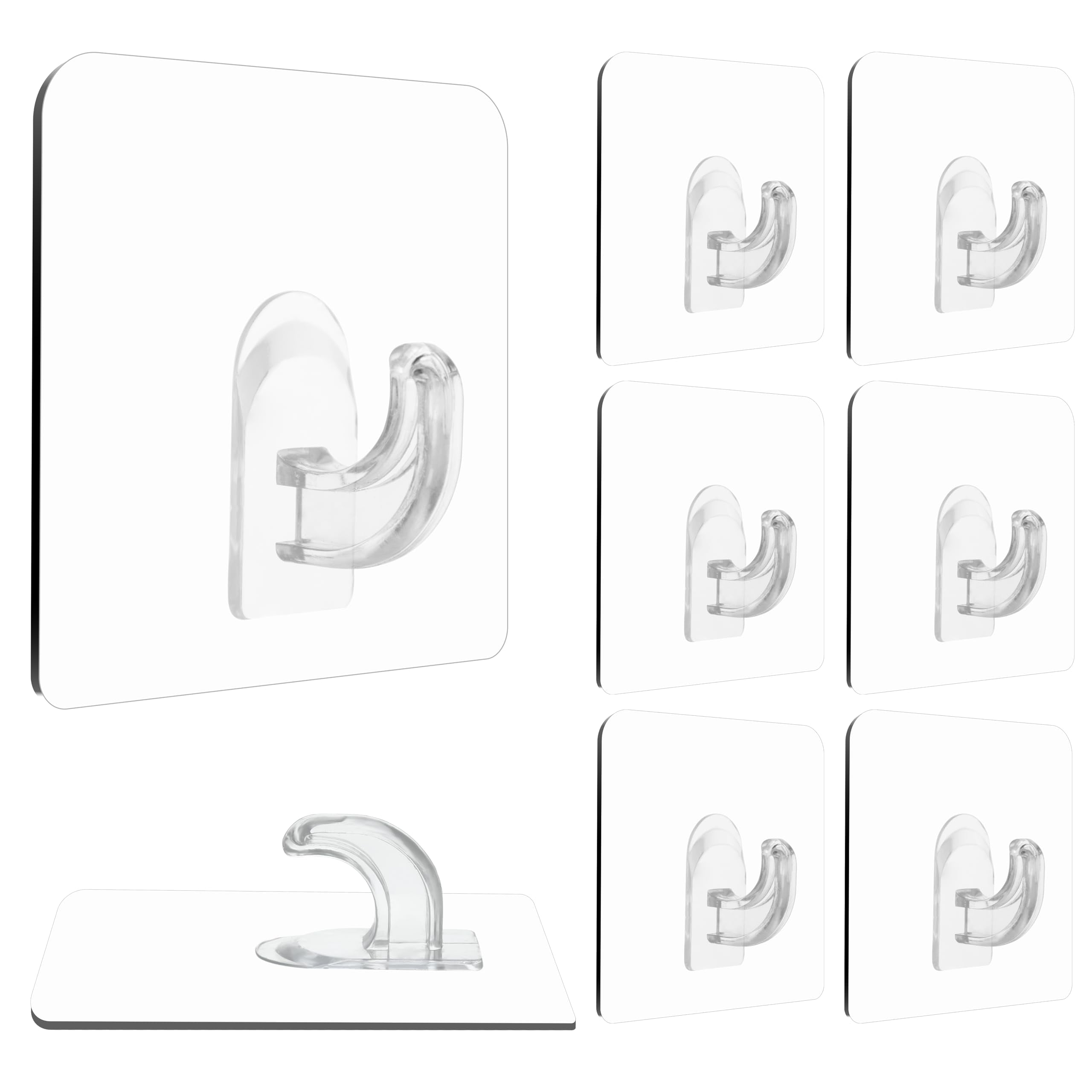 XZZ 8PCS Clear Adhesive Sticky Wall Hooks,No Drilling Strong Waterproof Sticker Hanger for Kitchen, Shower and Bathroom 20kg/44lb. (Max Loading)
