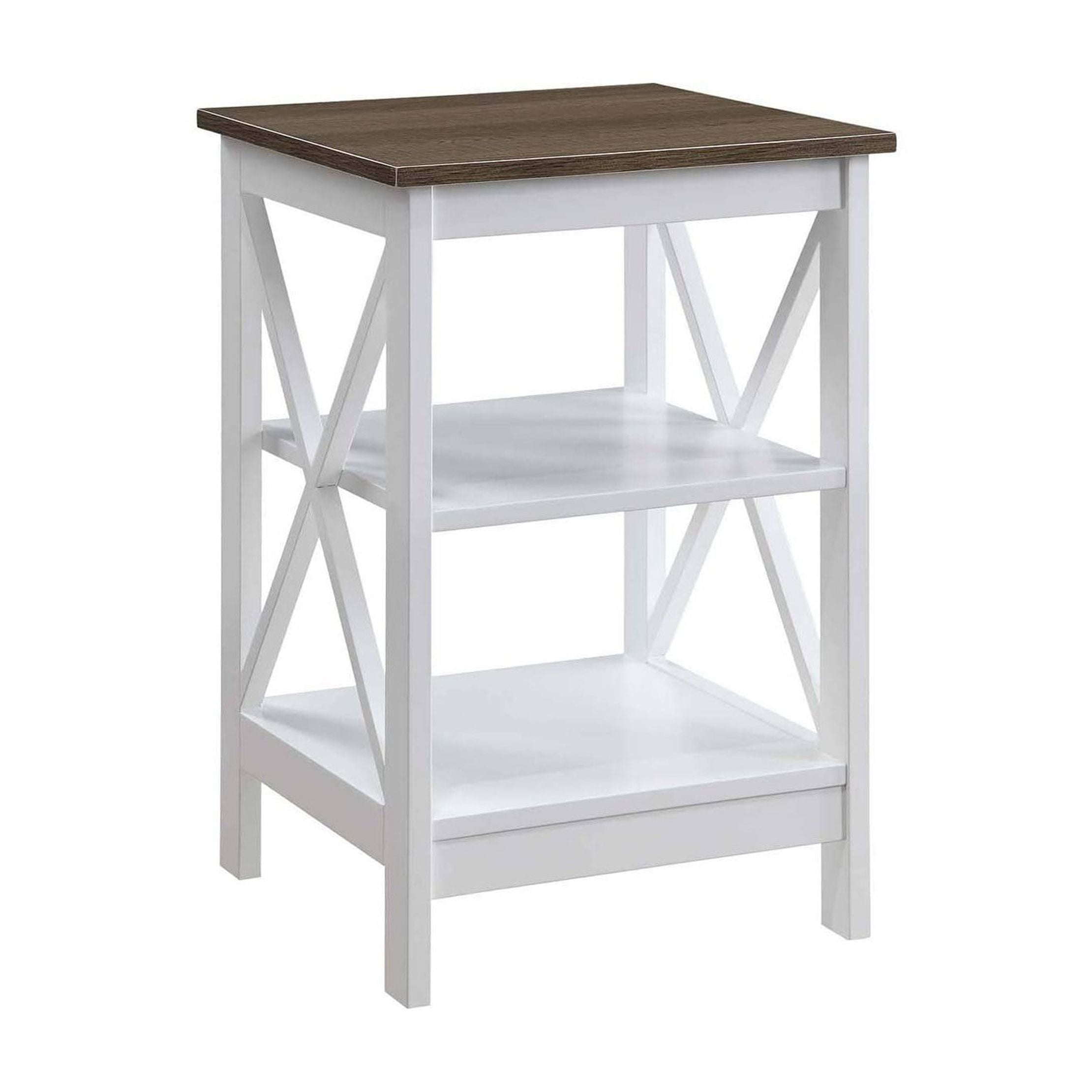 Xavier End Table with Open Shelves Driftwood/White
