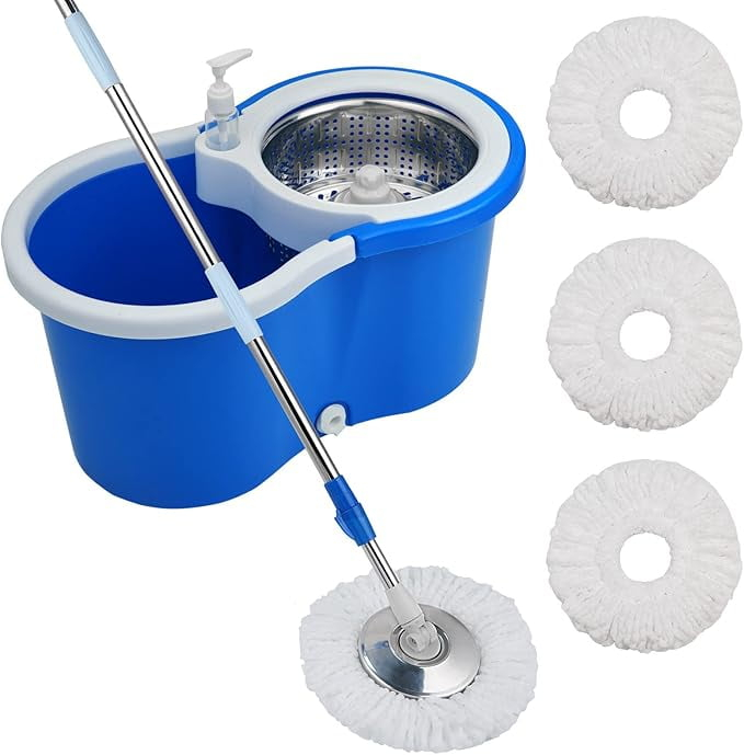 Xayoca 360° rotary dry mop and bucket set with three replacement packs for floor cleaning