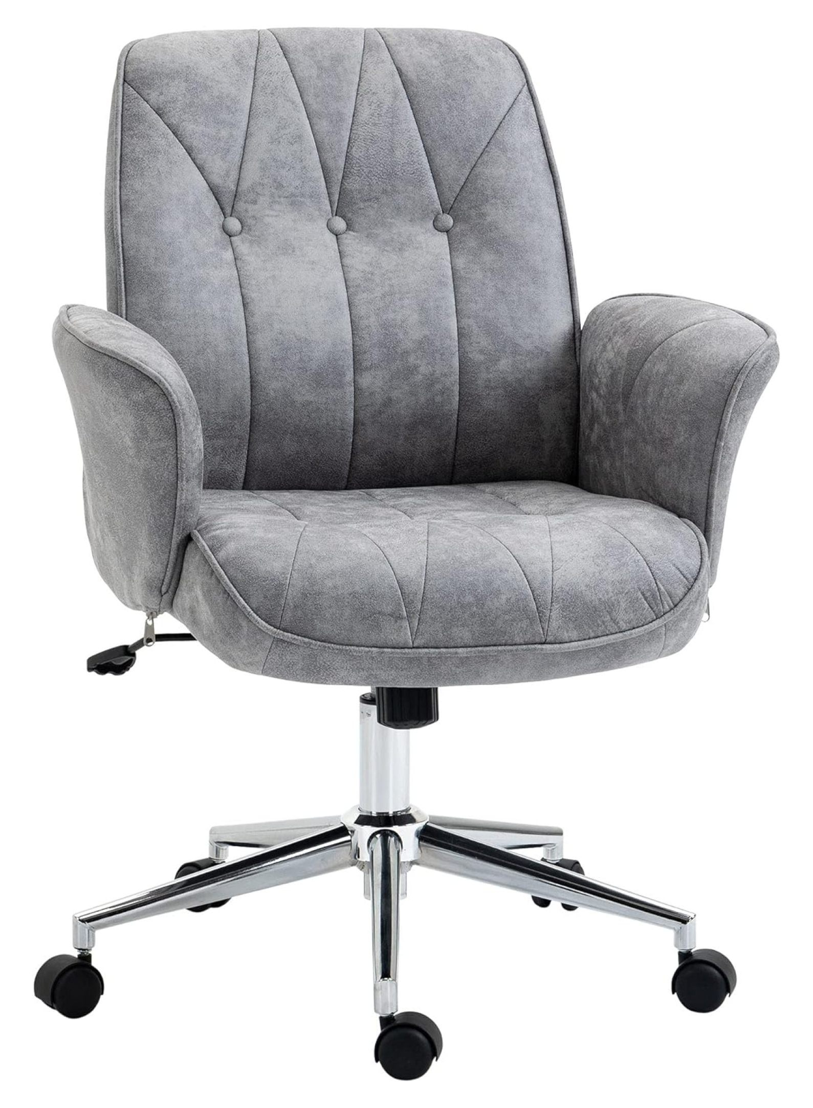 Zazesaby Microfiber Home Office Chair, Height Adjustable Button Tufted Computer Desk Chair with Swivel Wheels, Tilt Function and Padded Armrests, Light Gray