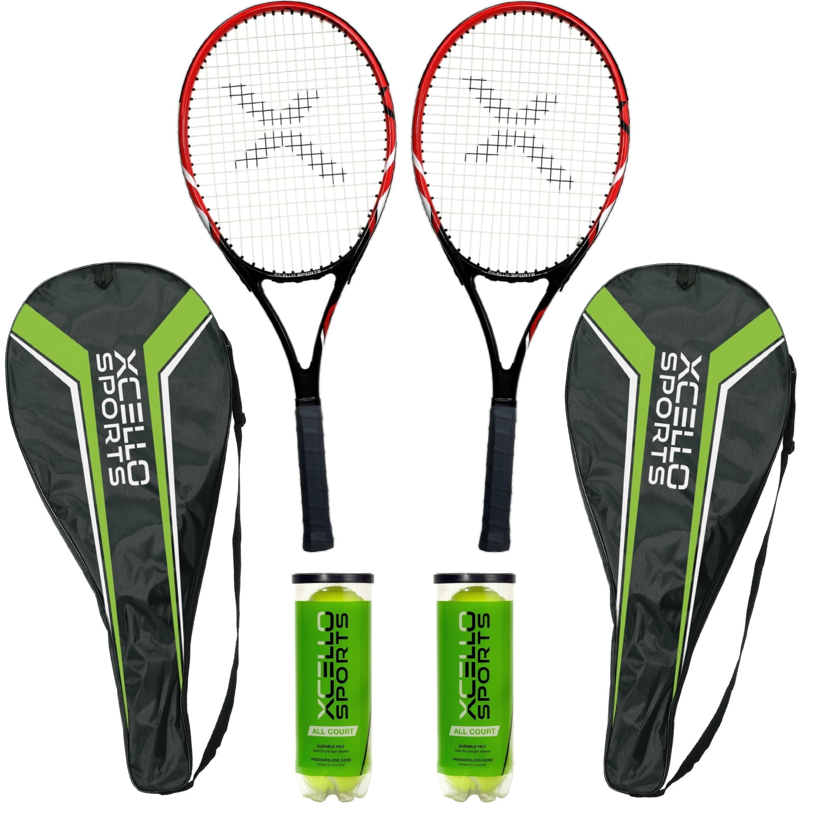 Excello Global Products Xcello Sports Aluminum Racket Set with 2 Tubes of Tennis Balls and 2 Covers