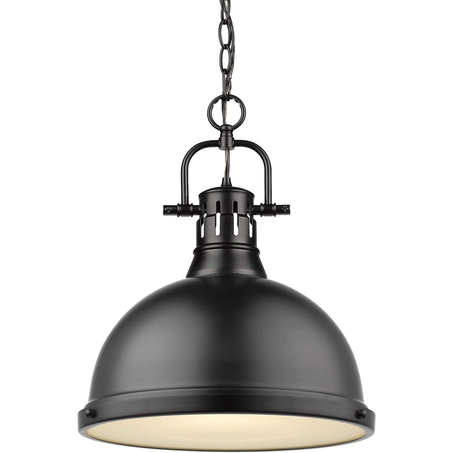 Golden Lighting Duncan 1-Light Large Pendant with Chain in Matte Black