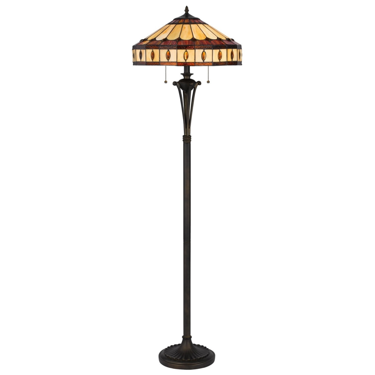 Xia 61 Inch Tiffany Style Vintage Floor Lamp, Glass Shade, Antique Bronze- Saltoro Sherpi