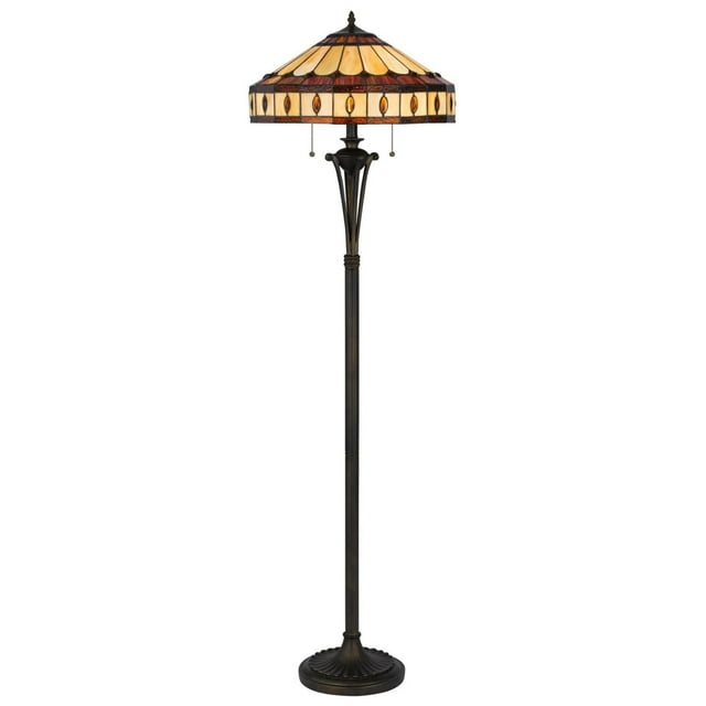 Xia 61 Inch Tiffany Style Vintage Floor Lamp, Glass Shade, Antique Bronze- Saltoro Sherpi