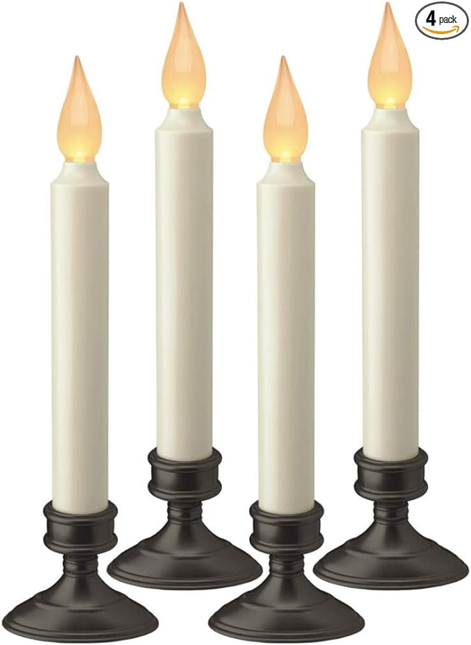 Xodus Innovations Battery Operated LED Window Candle, Dusk to Dawn Light Sensor, Aged Bronze Base, Amber Flicker Flame (4 Pack)