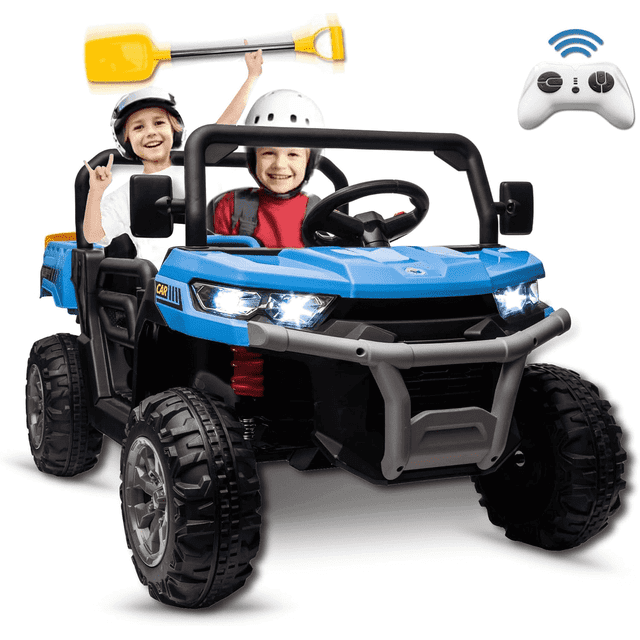 Xuanlur 24V 2 Seater Kids Ride on Car Truck, Ride on UTV W/ 2x200W Motor, 24 Volt Ride on Toys W/ Dump Bed/Shovel, Electric Car for Kids W/ Durable Tires, LED Light, Music, Remote Control, Blue