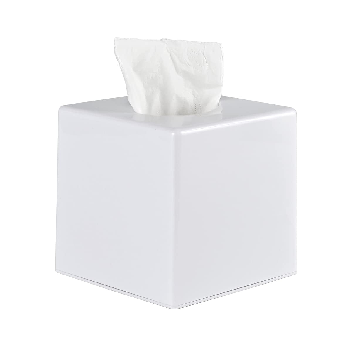 White Tissue Box Cover Square - Plastic Facial Tissue Box Holder - Decorative Cube Tissue Holder Dispenser Fits Any Vanity Countertop, Bedroom Dresser, Office, Bathroom Decor C33