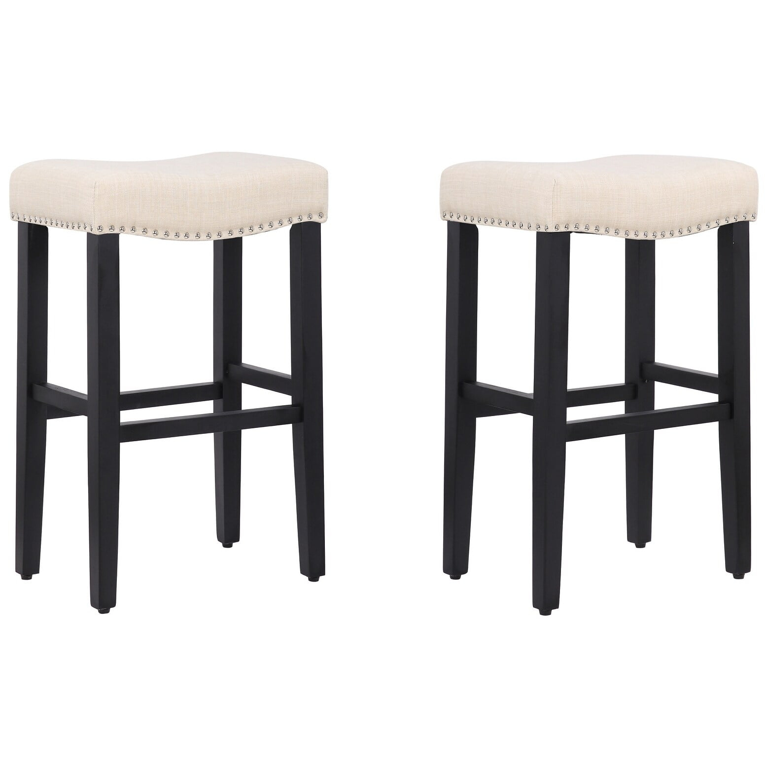 YAZAN 29" Upholstered Counter Stool with Nail Head Trim (Set of 2), Black/Beige