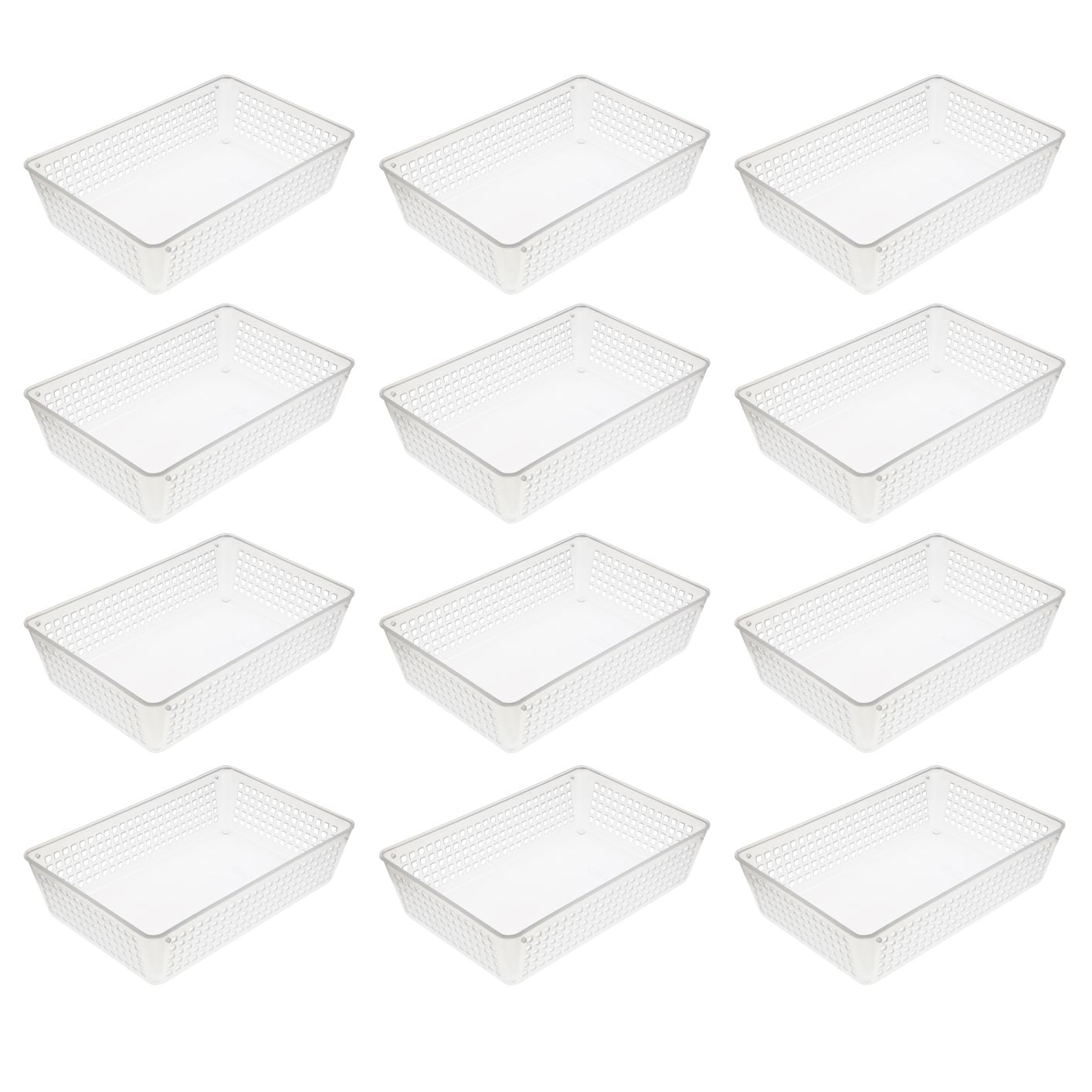 YBM Home Medium Plastic Storage Basket for Bathroom, 12 Pack, White 9 L x 6 W x 2.25 H