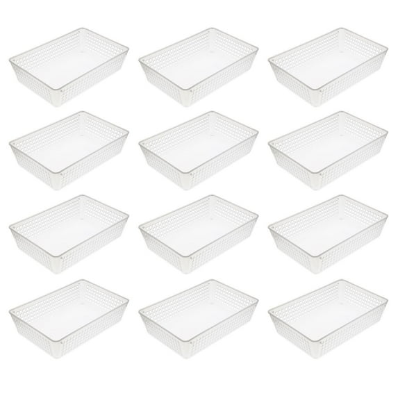 YBM Home Medium Plastic Storage Basket for Bathroom, 12 Pack, White 9 L x 6 W x 2.25 H