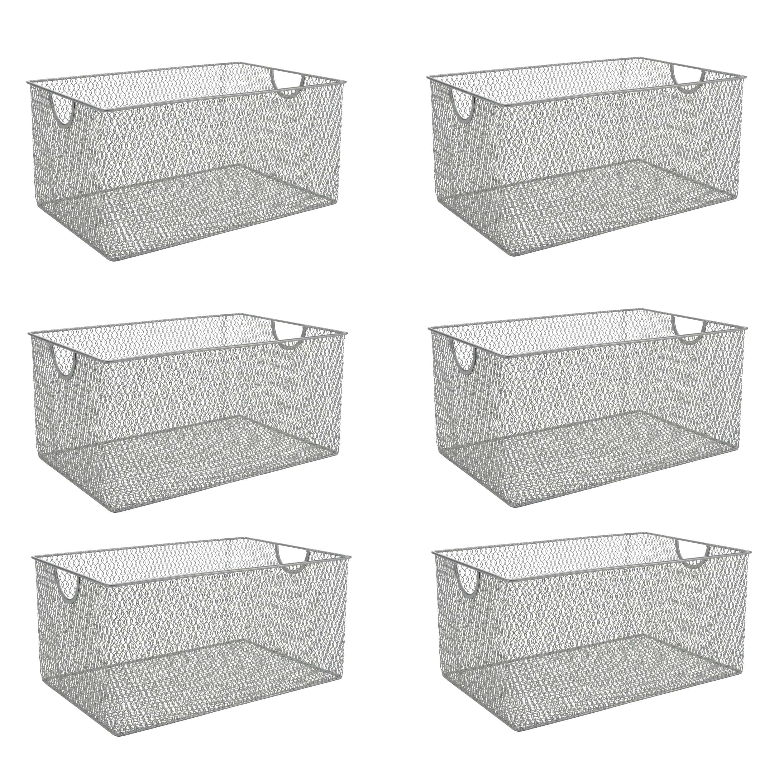 YBM Home Wire Mesh Storage Basket Organizer with Handles 12 x 7.8 x 5.8 - 6 Pack, Silver