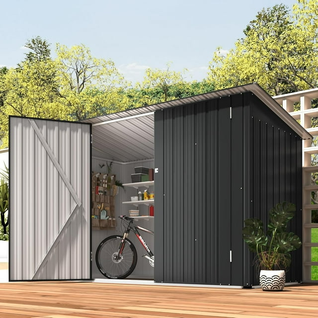 AECOJOY Metal Storage Shed with 3 Shelves, 3 x 7 ft, Gray