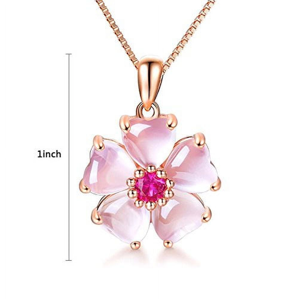 YOUMIYA Rose Gold Cherry Blossoms Necklace for Graduation Pink Beautiful Artificial Stone Crystal Necklace Best Gifts for Women Friend Lover