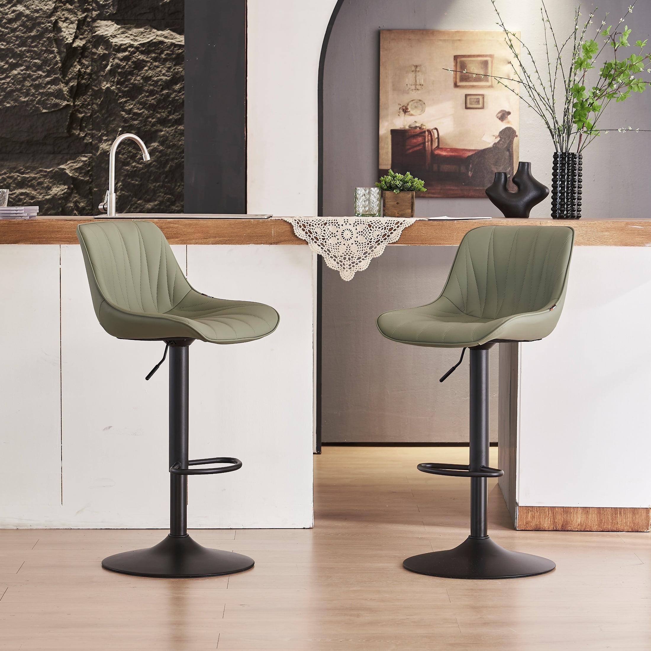 Kidol & Shellder Green Bar Stools Set of 2 Modern Kitchen Island Barstool