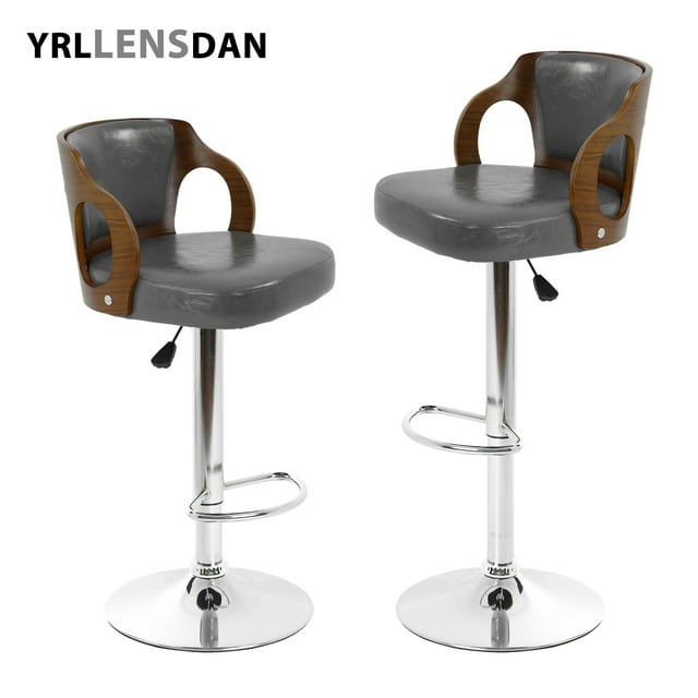 YRLLENSDAN Counter Height Adjustable Bar Stools Set of 2 with Back and Footrest Cushioned High Bar Chairs Set of 2 Leather Upholstered Kitchen Island Chairs with Metal Base,Gray