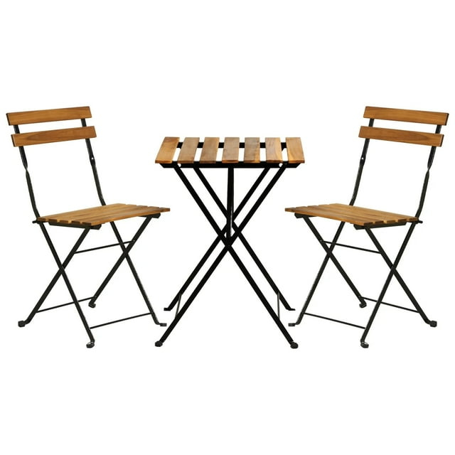 MKDLUFEI Outdoor Wood Folding Bistro Set Lightweight and Portable 3 Piece Patio Set Small Patio Furniture Set for Lawn Balcony Backyard Yard Bistro Apartment Nature…
