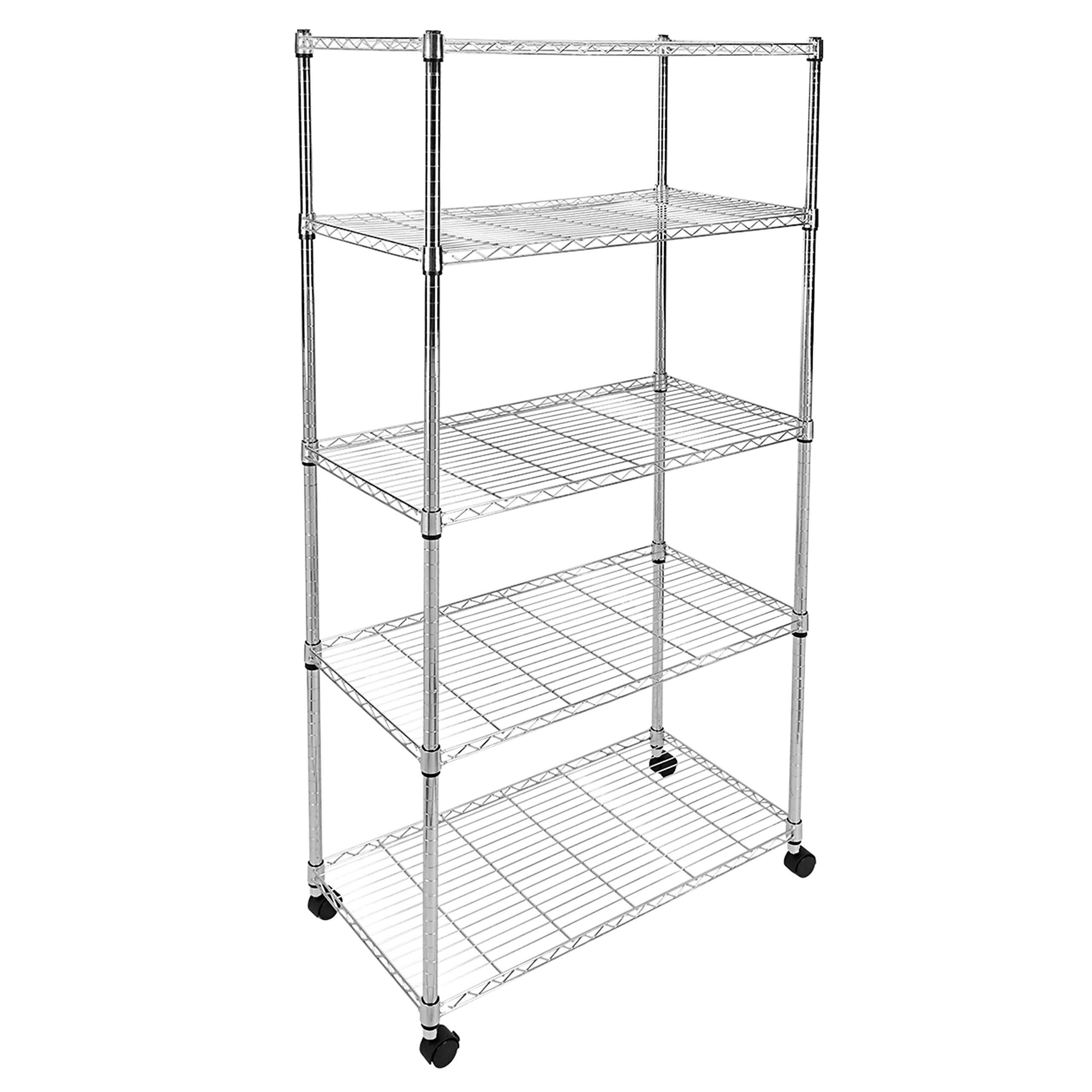 YSSOA Heavy Duty 5-Shelf Storage Shelves, 1750Lb Loading Capacity, 35.43" W x 17.72" D x 70.87" H Adjustable Shelving Unit with Wheels, Chrome, 1 Pack