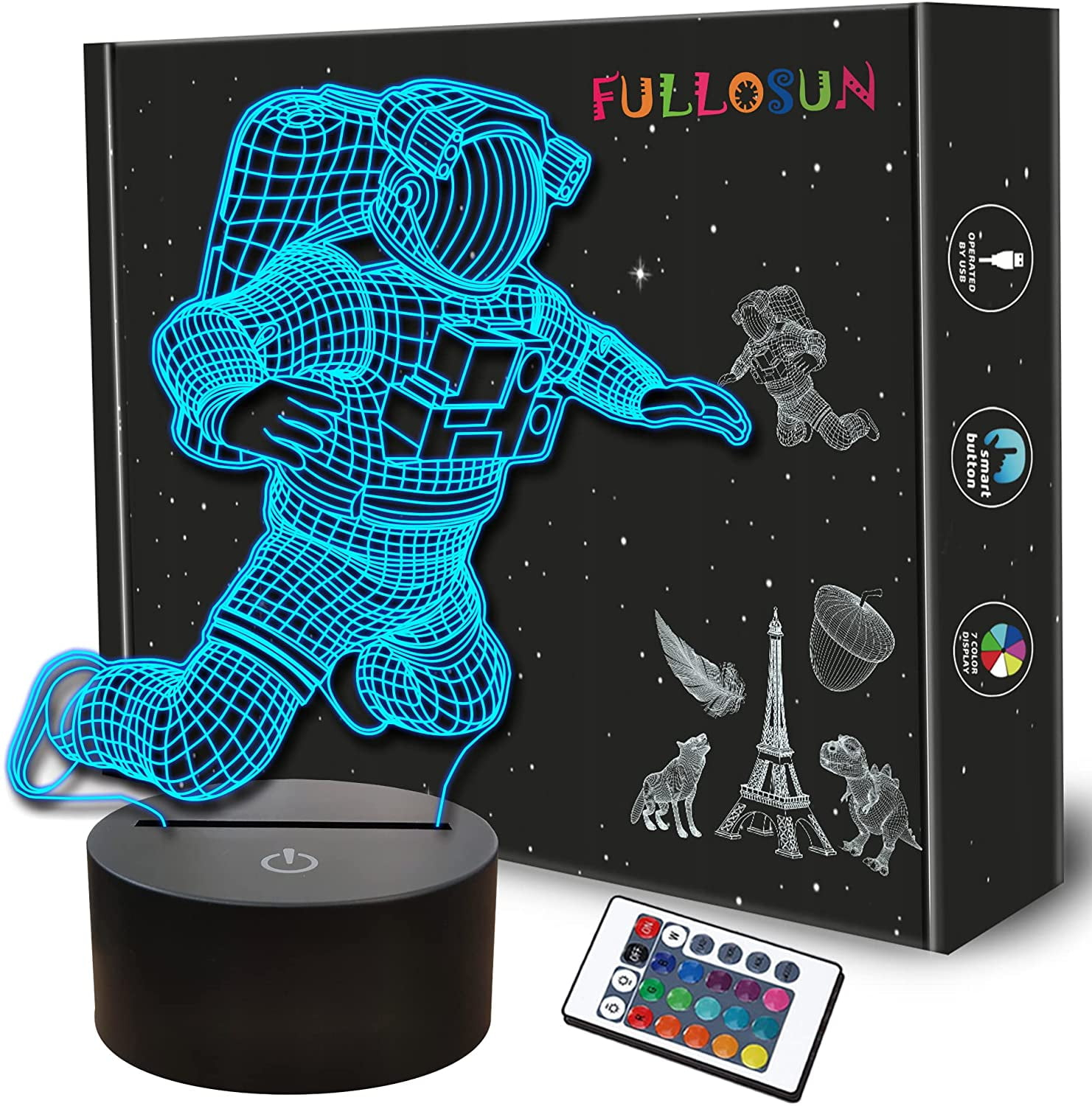 YSTIAN Spaceman 3D Night Light, Astronaut Rocket Optical Illusion Lamp Home Decor Bedroom Light with Remote Control 16 Colors Changing Xmas Birthday Gift for Outer Space Fan
