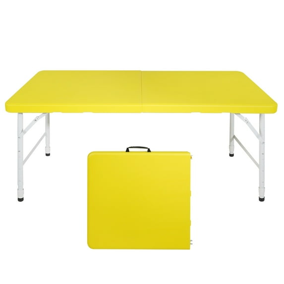 YUONAO 4ft Yellow Portable Folding Table – Heavy-Duty Foldable Table with Carry Handle for Indoor & Outdoor Use, Max Load 297LBS – Picnic, Camping, Party, BBQ