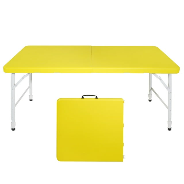 YUONAO 4ft Yellow Portable Folding Table – Heavy-Duty Foldable Table with Carry Handle for Indoor & Outdoor Use, Max Load 297LBS – Picnic, Camping, Party, BBQ