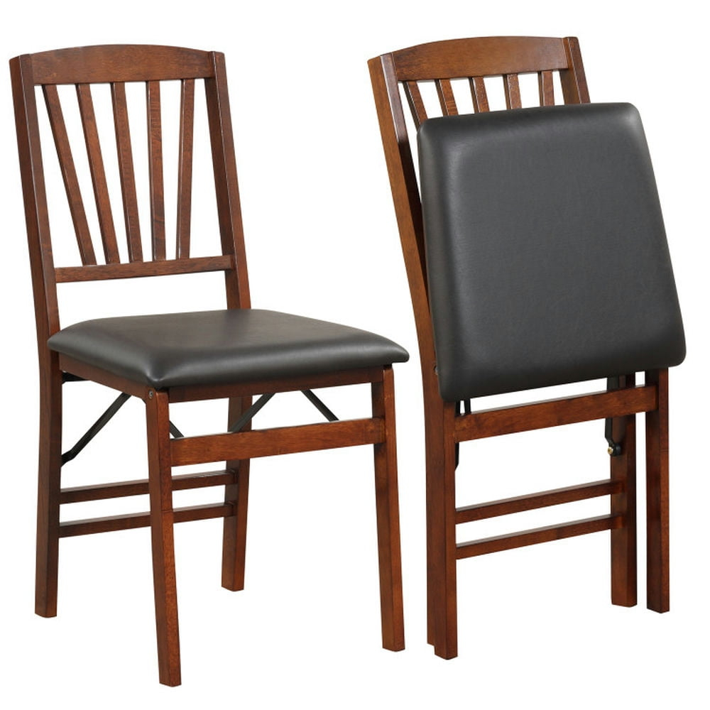 GVN Set of 2 Folding Chairs with Padded Seat and Rubber Wood Frame-Brown, Dining Room Chairs, Lounge Chair for Kitchen, Dining, Bedroom, Living