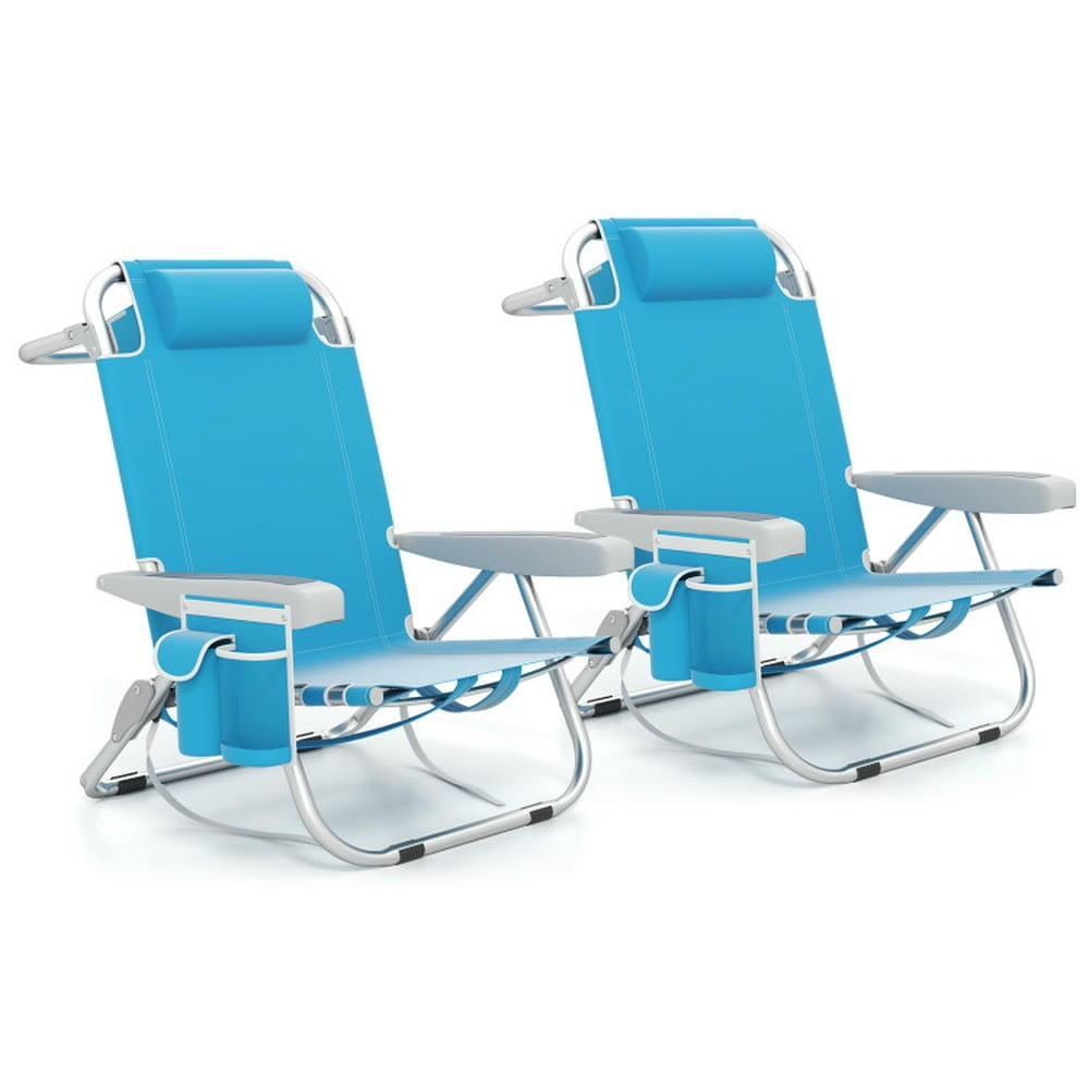 Barara King Folding Chair, Outdoor Lounge Chair,Foldable Backpack Beach Chair with Cup Holder and Storage Pockets Set of 2-Blue