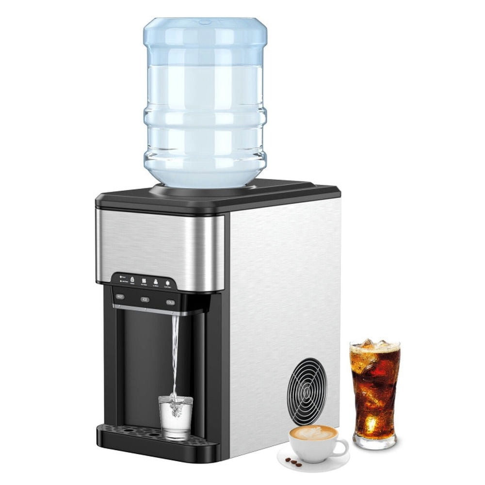 Kepooman Water Cooler Dispenser 3-in-1 with Built-in Ice Maker and 3 Temperature Settings-Silver
