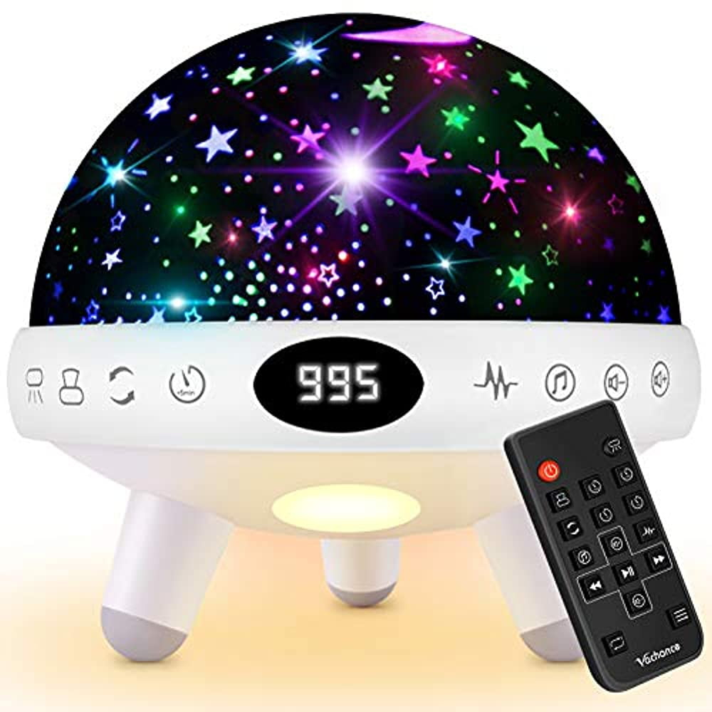 Night Light for Kids Girls Boys Star Projector White Noise Sound Machine Baby Sleep Soother Nursery Bedroom Children Bedside Lamp with Music Adapter Timer Remote Control
