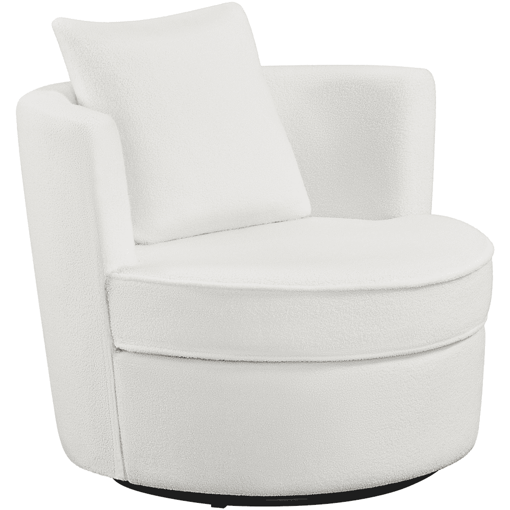 Yaheetech Boucle Swivel Accent Armchair with Throw Pillow, White
